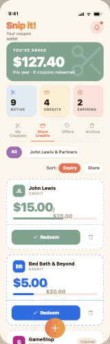 Store credits screen